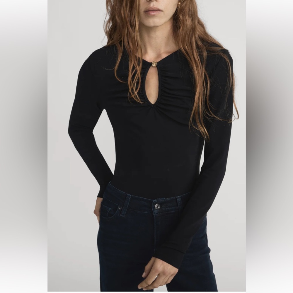 Frame long sleeve top modal Spandex SZ M Keyhole black fitted